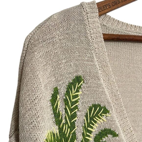 J. Jill Linen Blend Embroidered Palm Tree Button Front Cardigan Cream Size Small - Picture 5 of 11
